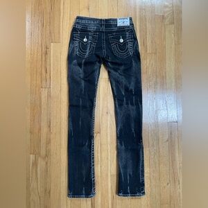 Rare Women's True Religion Slim Straight Black Marbled Denim Jeans NEVER WORN